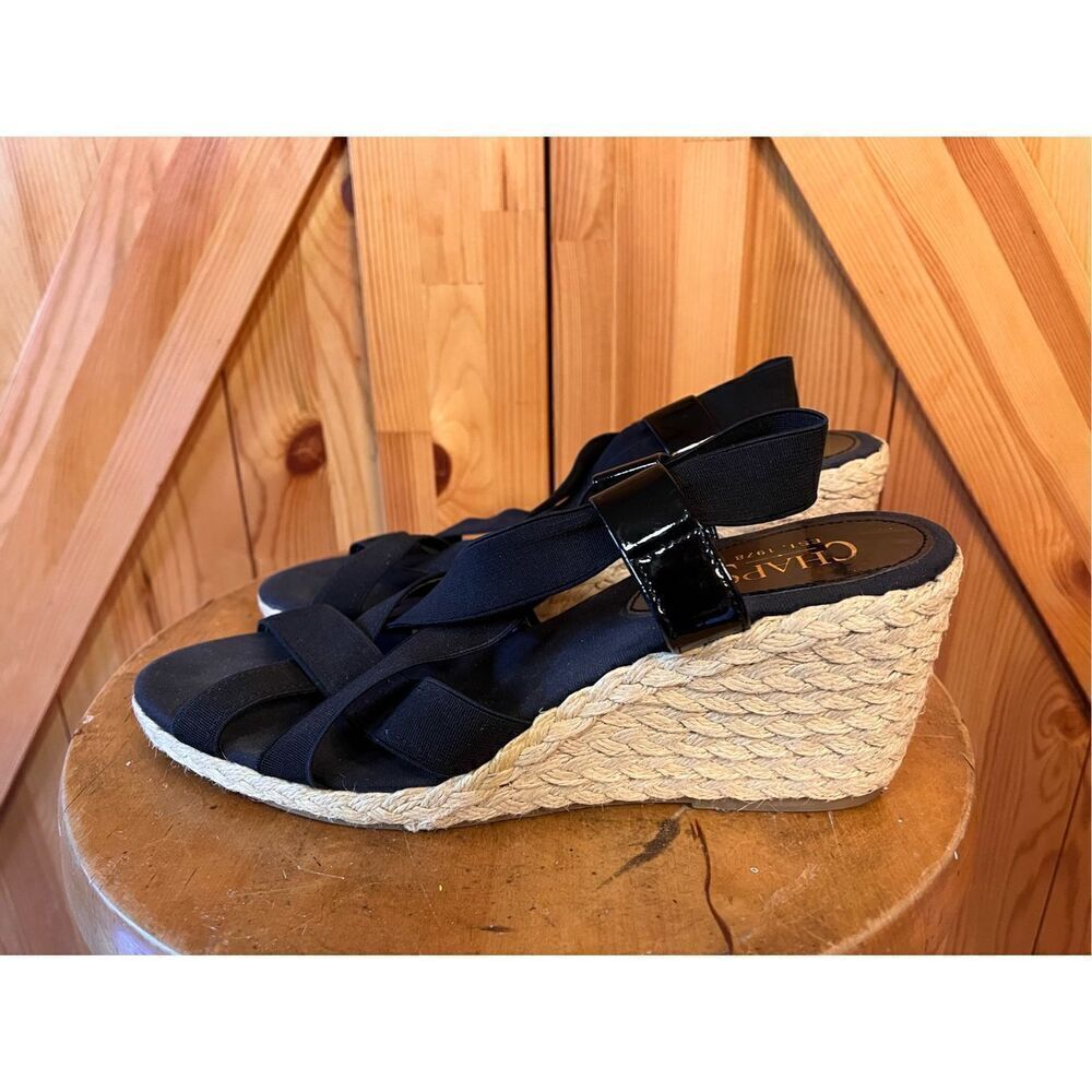 CHAPS BLACK WEDGE SANDALS SHOES SIZE 9